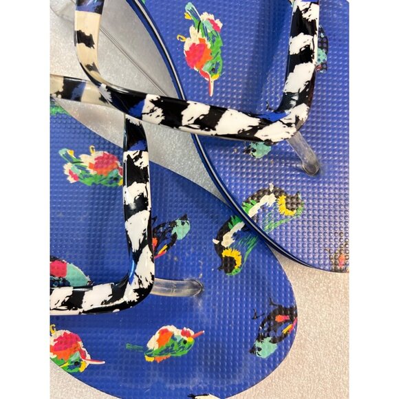 Vera Bradley Flip Flops Sandals Size L 9/10 Blue Mini Tody Birds Resort 7 8 - Picture 3 of 5